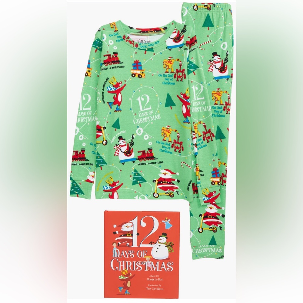 Books to Bed Kids Christmas Pajamas Set - Green